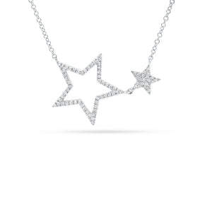 Diamond Double Star Necklace  - 14K gold  - 0.18 cts round diamonds