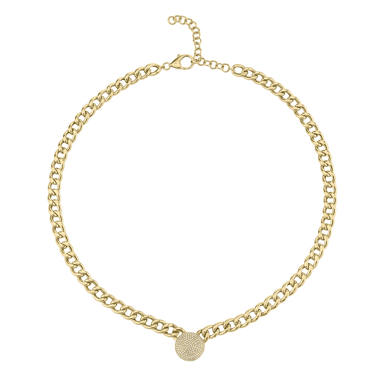 Diamond Disc Curb Chain Choker - 14K gold  - 0.49 cts round diamonds