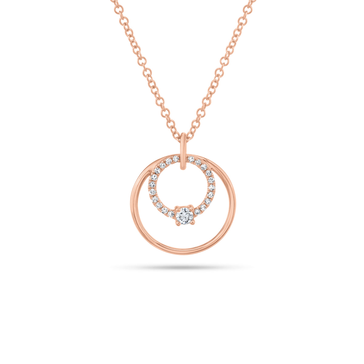 Diamond & Gold Open Circle Pendant - 14K rose gold - 0.11 cts round diamonds