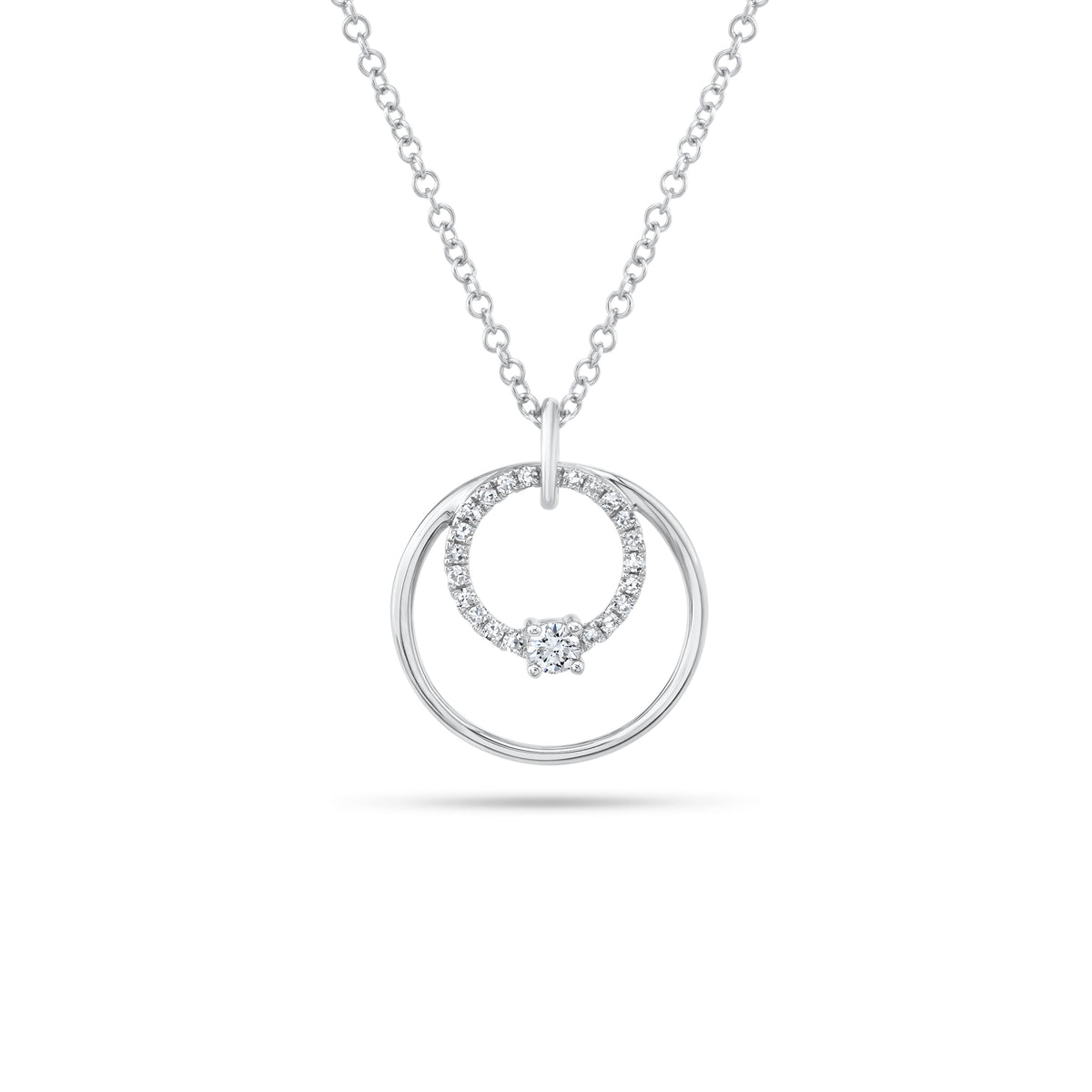 Diamond & Gold Open Circle Pendant - 14K white gold - 0.11 cts round diamonds