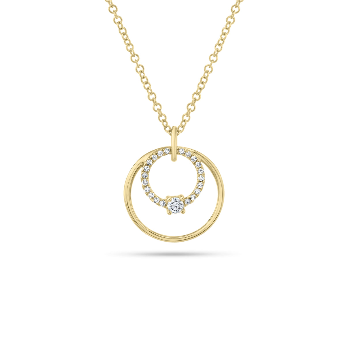 Diamond & Gold Open Circle Pendant - 14K yellow gold - 0.11 cts round diamonds