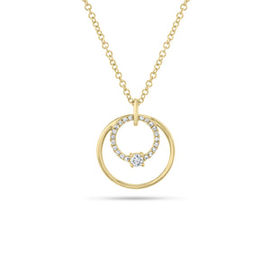 Diamond & Gold Open Circle Pendant - 14K yellow gold - 0.11 cts round diamonds
