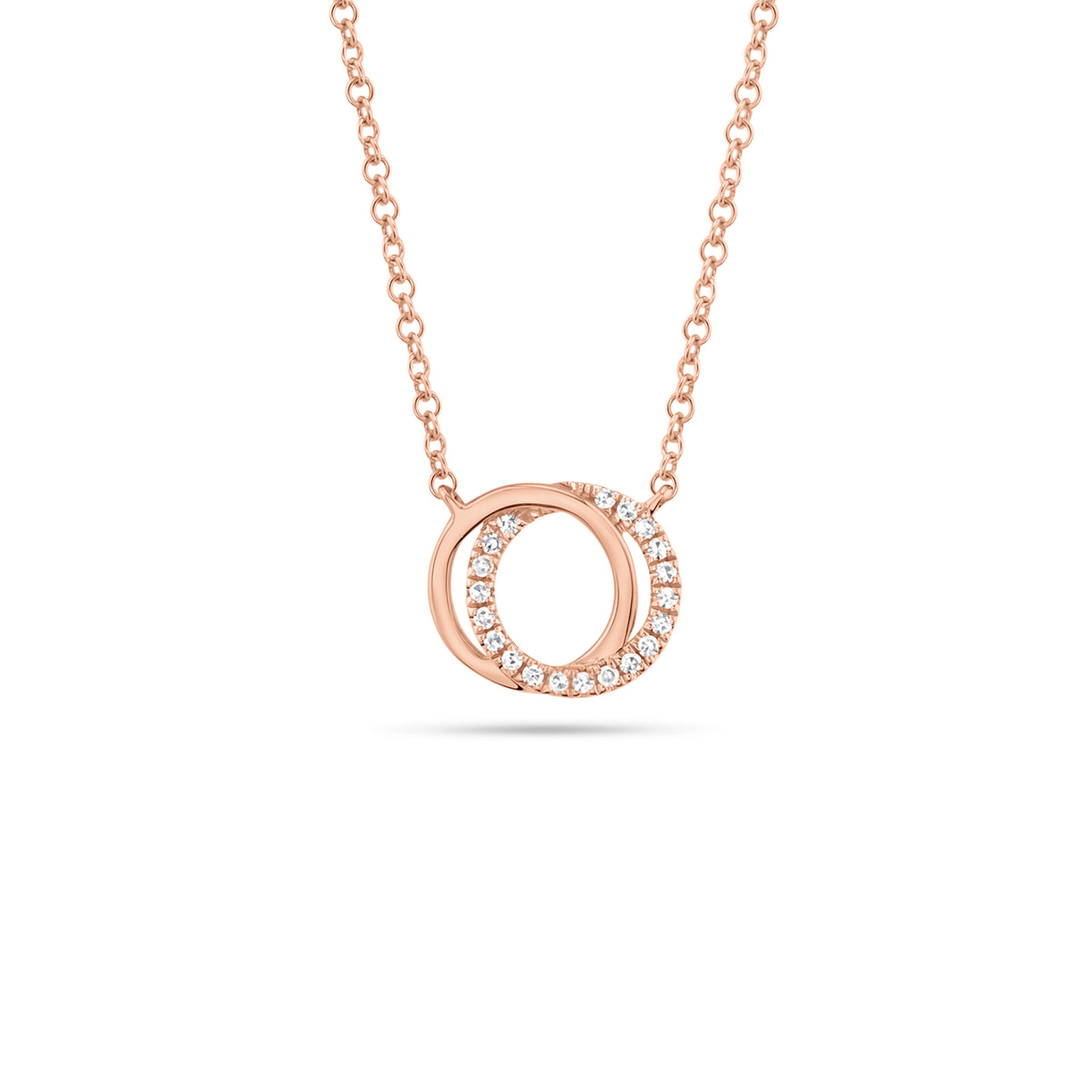 Diamond & Gold Interlocking Circles Pendant - 14K rose gold - 0.07 cts round diamonds