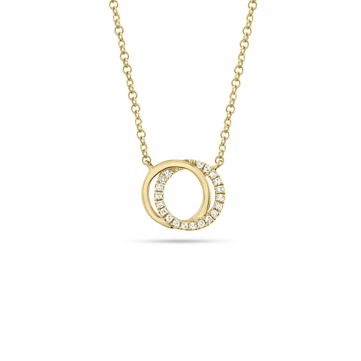 Diamond & Gold Interlocking Circles Pendant - 14K yellow gold - 0.07 cts round diamonds
