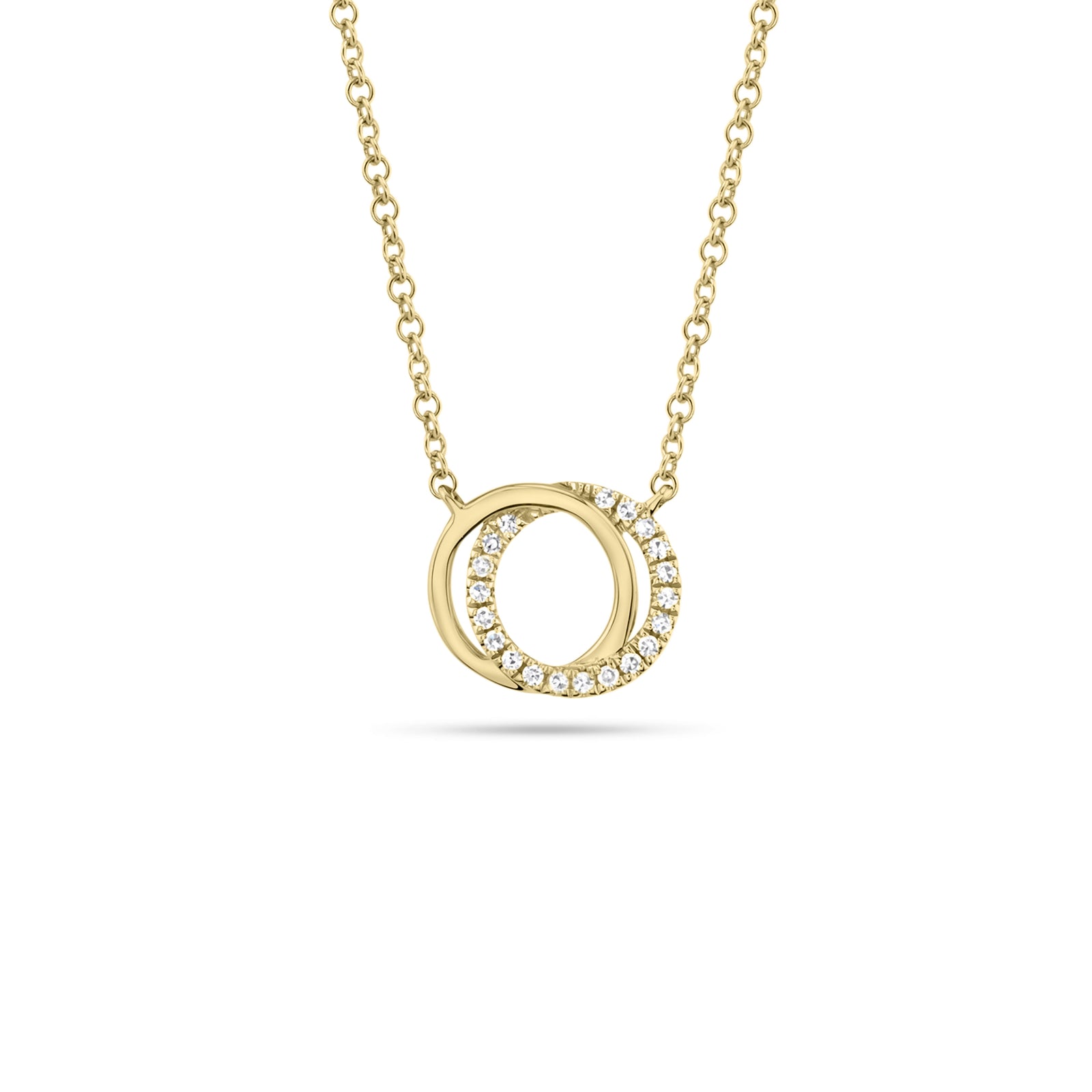 Diamond & Gold Interlocking Circles Pendant - 14K yellow gold - 0.07 cts round diamonds