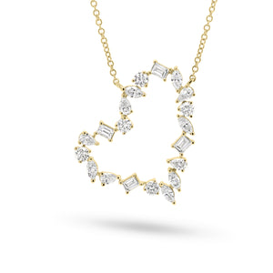 Mixed Shape Diamond Open Heart Pendant  - 14K gold weighing 3.06 grams  - 20 mixed shape diamonds totaling 1.19 carats