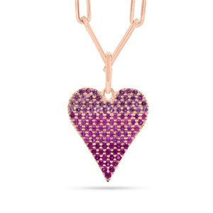 Ombre Pink Sapphire Heart Pendant -14K rose gold weighing 1.31 grams  -103 pink sapphires weighing 0.82 carats