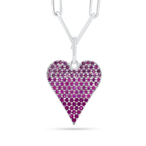 Ombre Pink Sapphire Heart Pendant -14K white gold weighing 1.31 grams  -103 pink sapphires weighing 0.82 carats