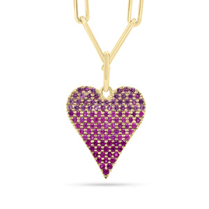 Ombre Pink Sapphire Heart Pendant -14K yellow gold weighing 1.31 grams  -103 pink sapphires weighing 0.82 carats