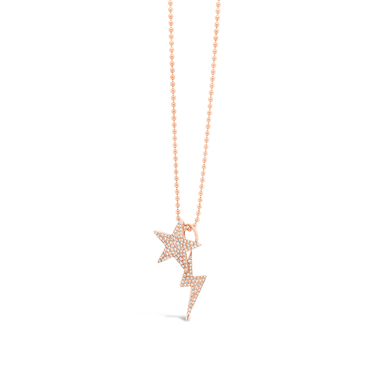 Items sold separately.  Diamond Star & Lightning Bolt Pendants  -0.31 total carat weight (star) set in 14kt gold weighing 0.74 grams  -0.25 total carat weight (lightning bolt) set in 14kt gold weighing 0.76 grams  Available in yellow, white, and rose gold.