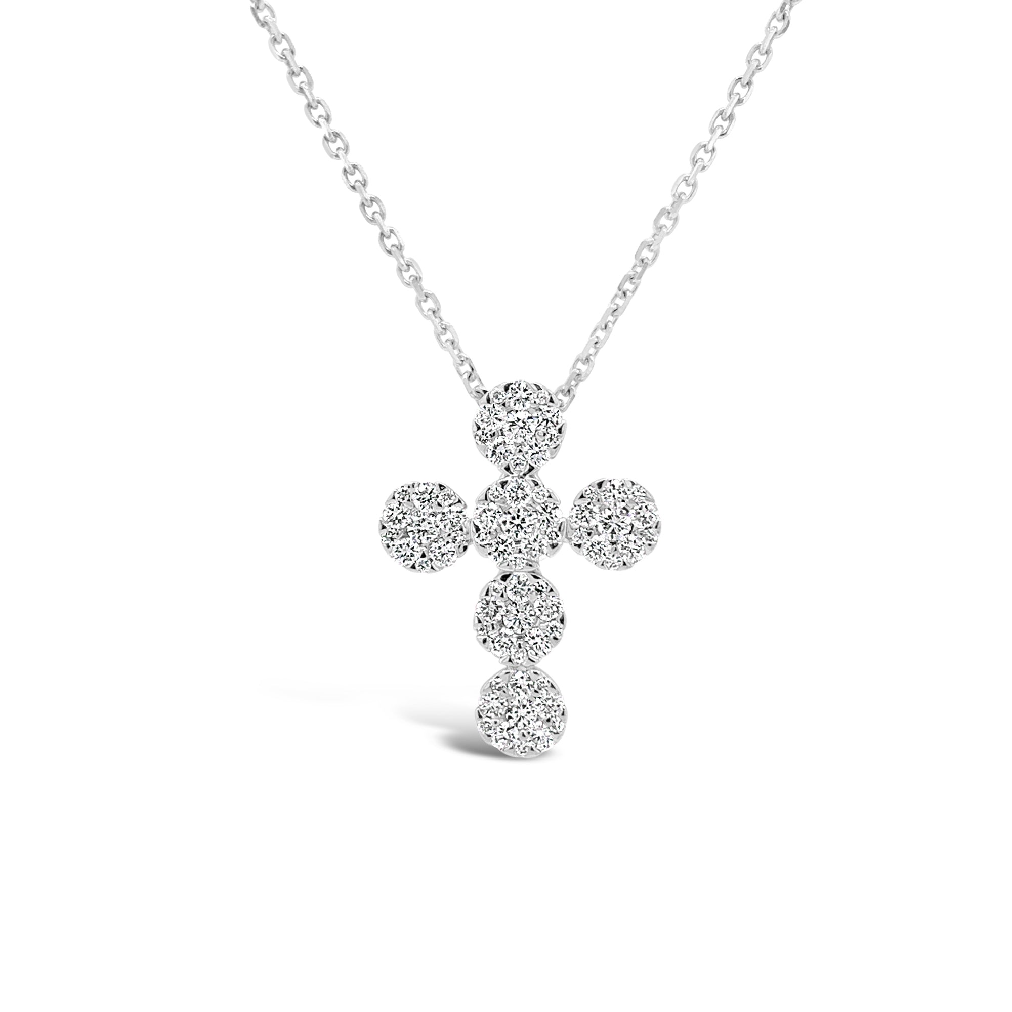 Pave Diamond Rounded Cross Pendant Necklace  18K weighing 1.13 GR  66 round stones .40 carats
