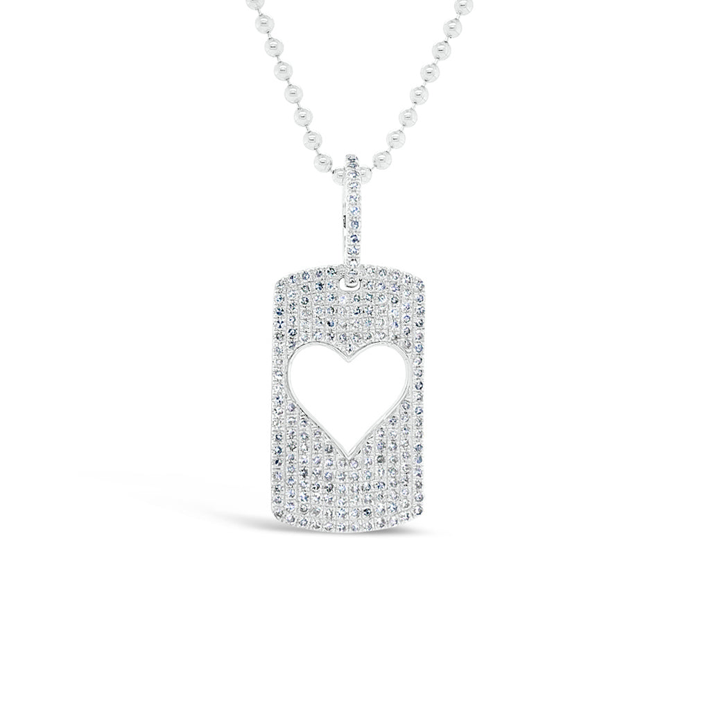 Diamond Open Heart Dog Tag Necklace  -187 round diamonds with a 0.52 total carat weight.  -14 kt gold weighing 1.77 grams
