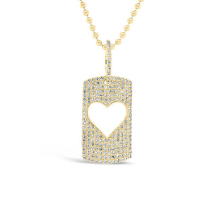 Diamond Open Heart Dog Tag Necklace  -187 round diamonds with a 0.52 total carat weight.  -14 kt gold weighing 1.77 grams