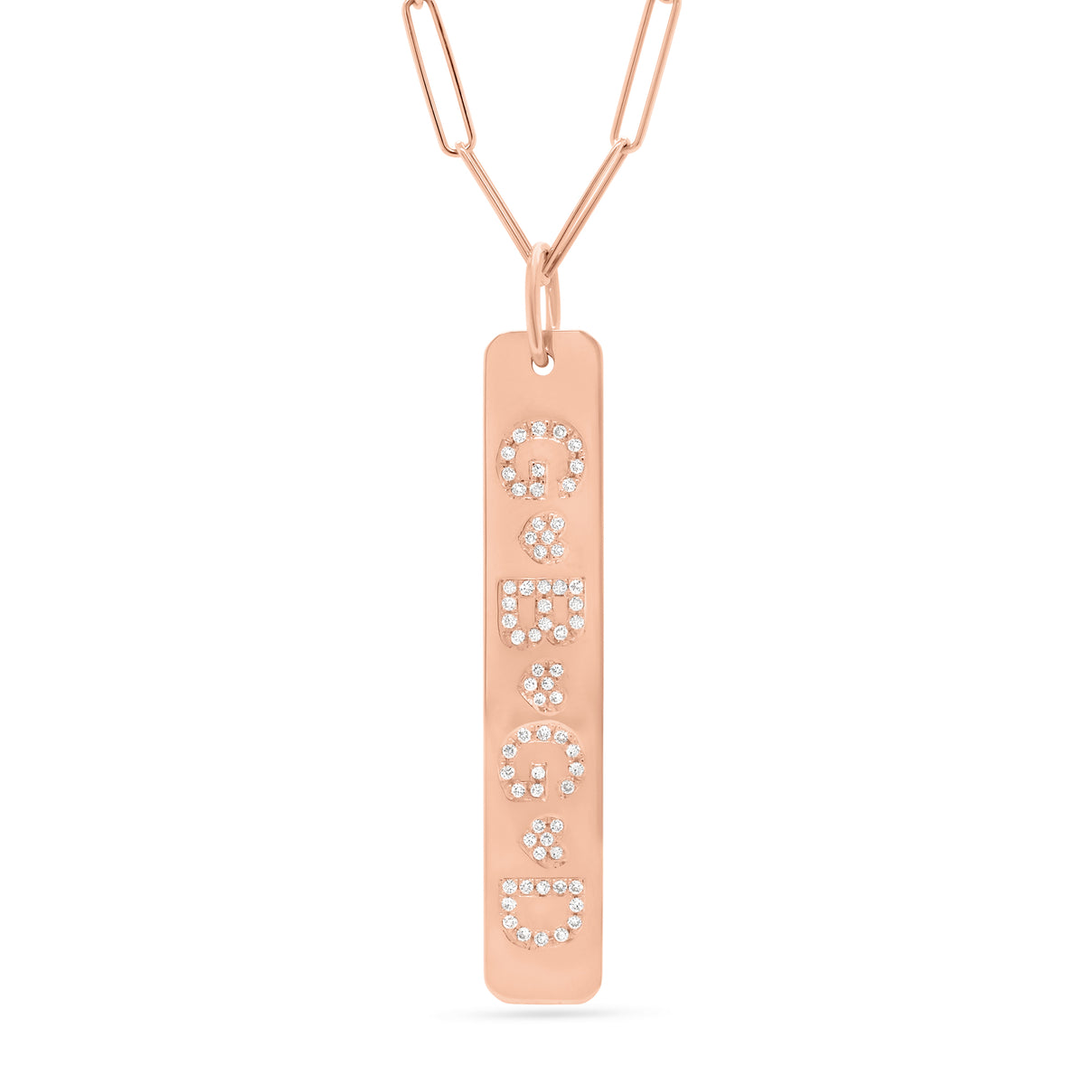 Diamond Initials Bar Pendant  - 14K gold weighing 7.3 grams  - 74 round diamonds totaling 0.15 carats