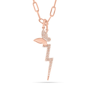 Diamond Butterfly Charm - 14K rose gold weighing 0.88 grams - 33 round diamonds totaling 0.08 carats