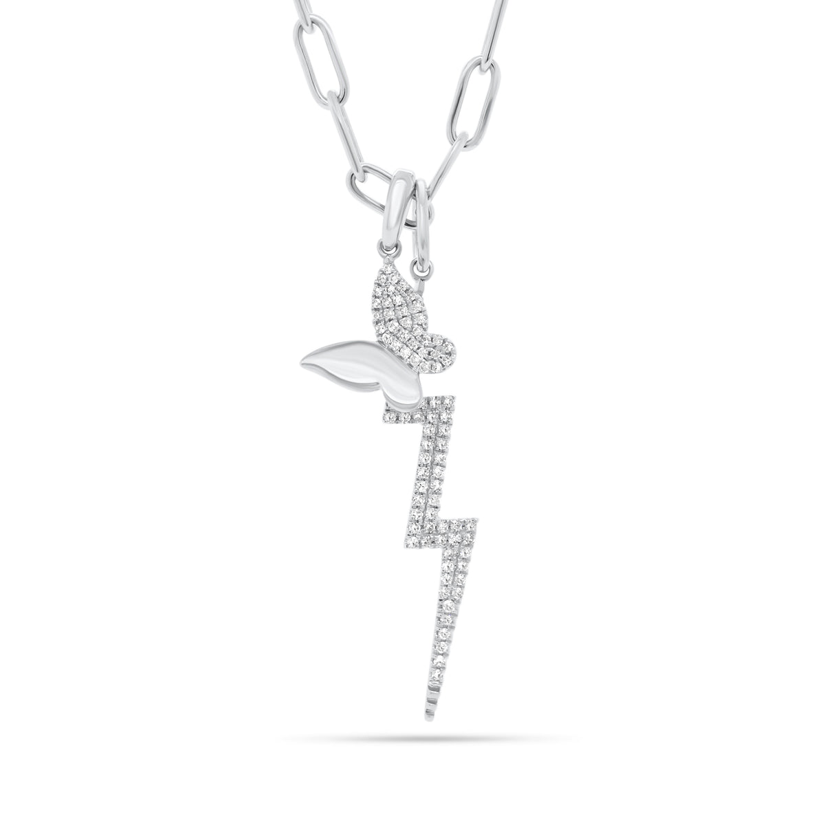 Diamond Butterfly Charm - 14K white gold weighing 0.88 grams - 33 round diamonds totaling 0.08 carats