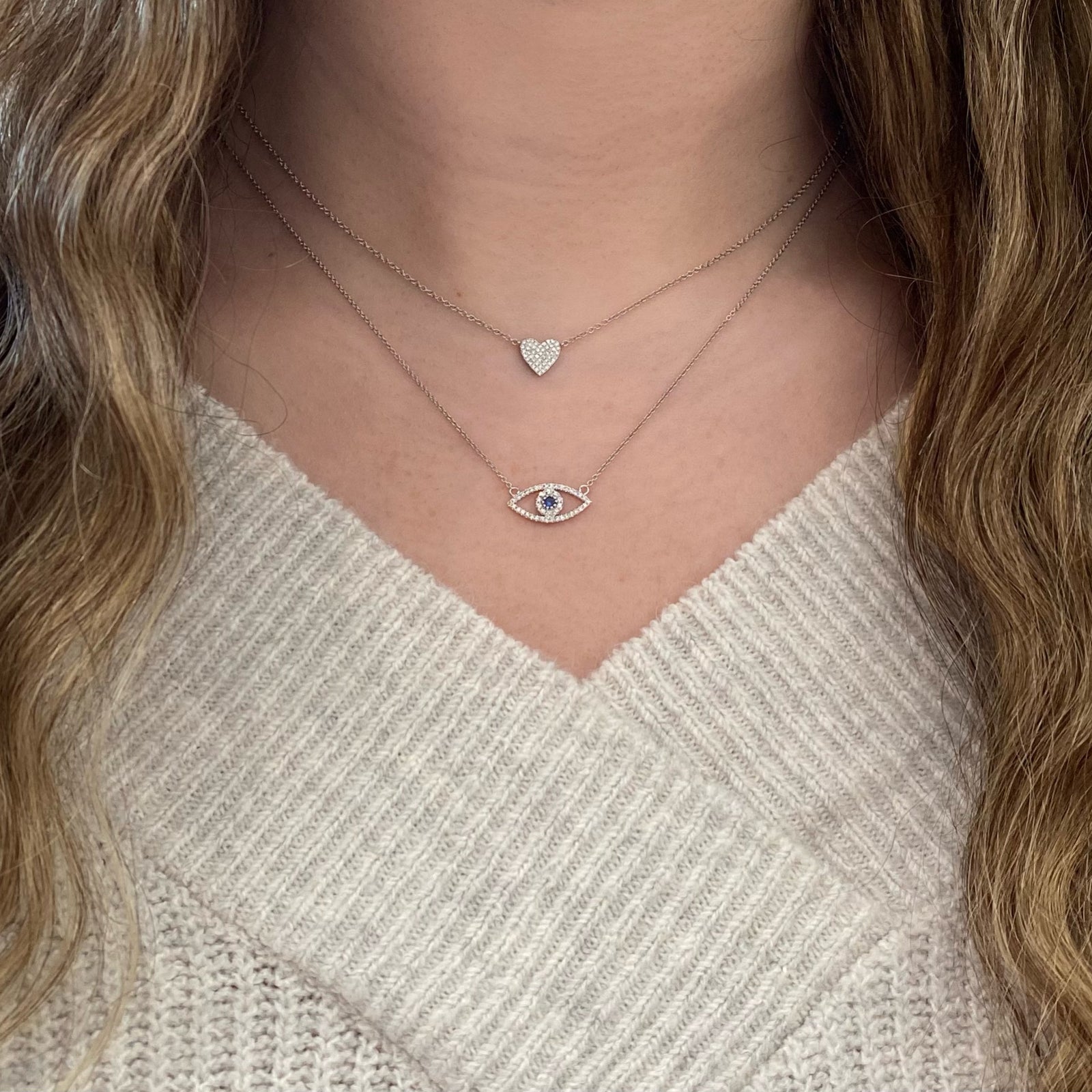 Pave Diamond Classic Heart Pendent Necklace - 14K gold weighing 1.65 grams  - 45 round diamonds weighing 0.10 carats