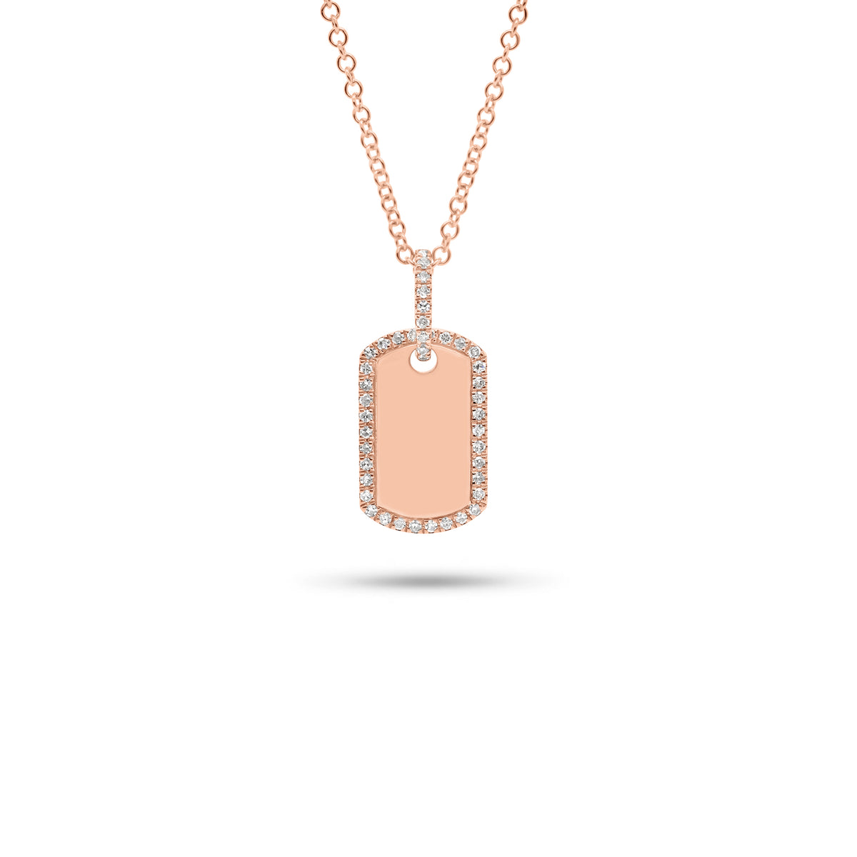 Diamond Dog Tag Pendant - 14K rose gold weighing 2.72 grams  - 43 round diamonds weighing 0.09 carats