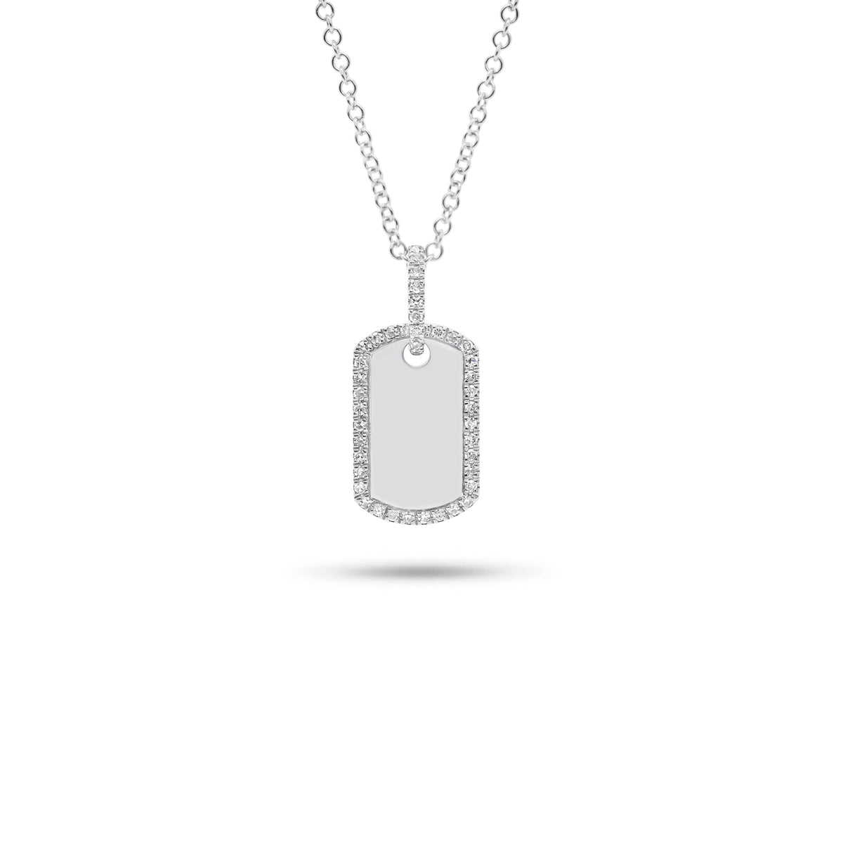 Diamond Dog Tag Pendant - 14K white gold weighing 2.72 grams  - 43 round diamonds weighing 0.09 carats