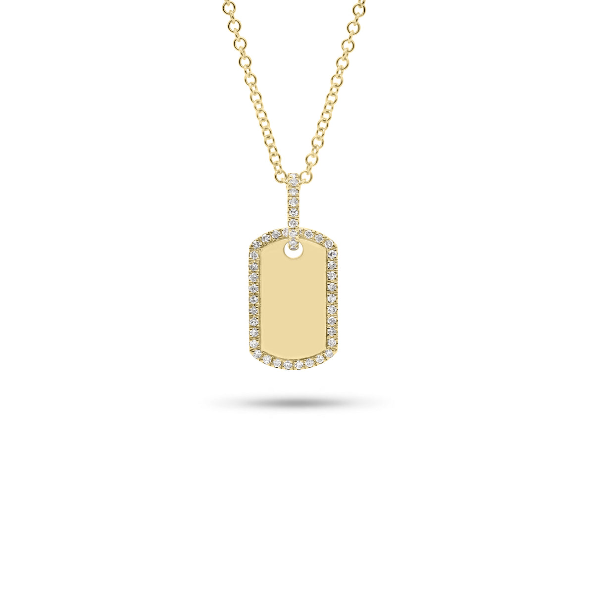 Diamond Dog Tag Pendant - 14K yellow gold weighing 2.72 grams  - 43 round diamonds weighing 0.09 carats
