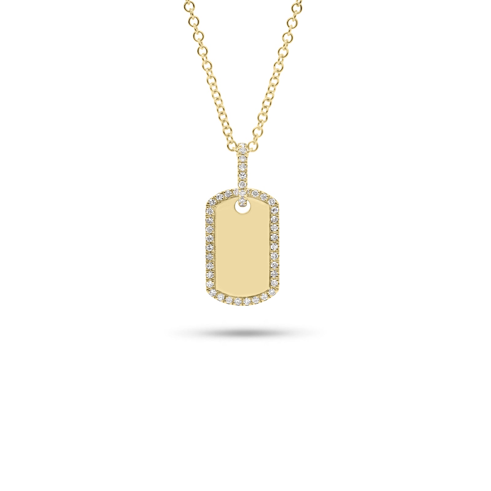 Diamond Dog Tag Pendant - 14K yellow gold weighing 2.72 grams  - 43 round diamonds weighing 0.09 carats