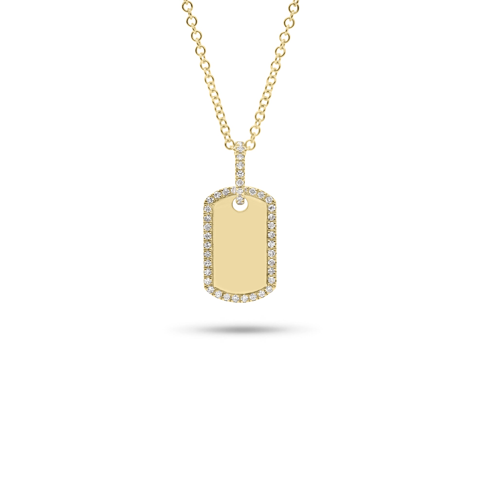 Diamond Dog Tag Pendant - 14K yellow gold weighing 2.72 grams  - 43 round diamonds weighing 0.09 carats