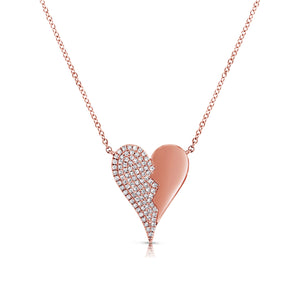 Diamond Broken Heart Pendant - 14K rose gold weighing 3.05 grams - 90 round diamonds totaling 0.24 carats