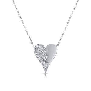 Diamond Broken Heart Pendant - 14K white gold weighing 3.05 grams - 90 round diamonds totaling 0.24 carats