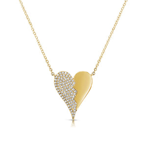 Diamond Broken Heart Pendant - 14K yellow gold weighing 3.05 grams - 90 round diamonds totaling 0.24 carats