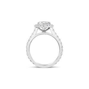 Pear Halo Diamond Engagement Ring  - 18 kt white gold weighting 4.70 grams  - 44 round diamonds totaling 0.87 carats