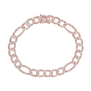 Diamond Figaro Chain Bracelet - 14K rose gold weighing 13.25 grams - 324 round diamonds totaling 2.67 carats