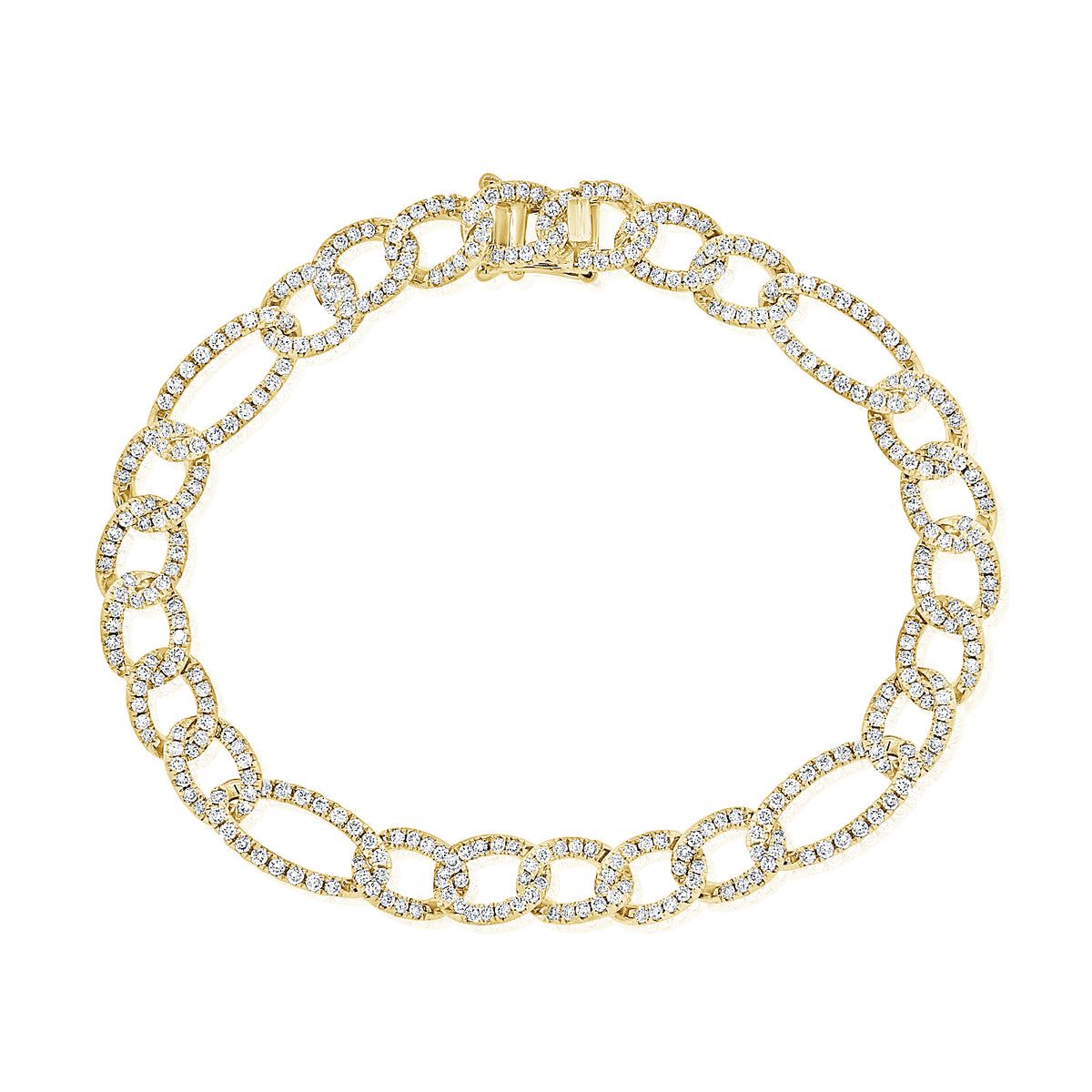 Diamond Figaro Chain Bracelet - 14K yellow gold weighing 13.25 grams - 324 round diamonds totaling 2.67 carats