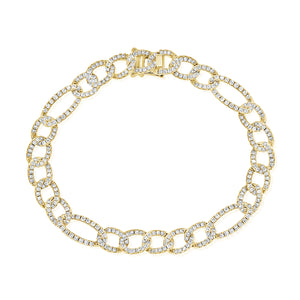 Diamond Figaro Chain Bracelet - 14K yellow gold weighing 13.25 grams - 324 round diamonds totaling 2.67 carats