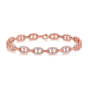 Diamond Classic Chain Link Bracelet - 14K rose gold weighing 13.24 grams - 196 round diamonds totaling 1.83 carats