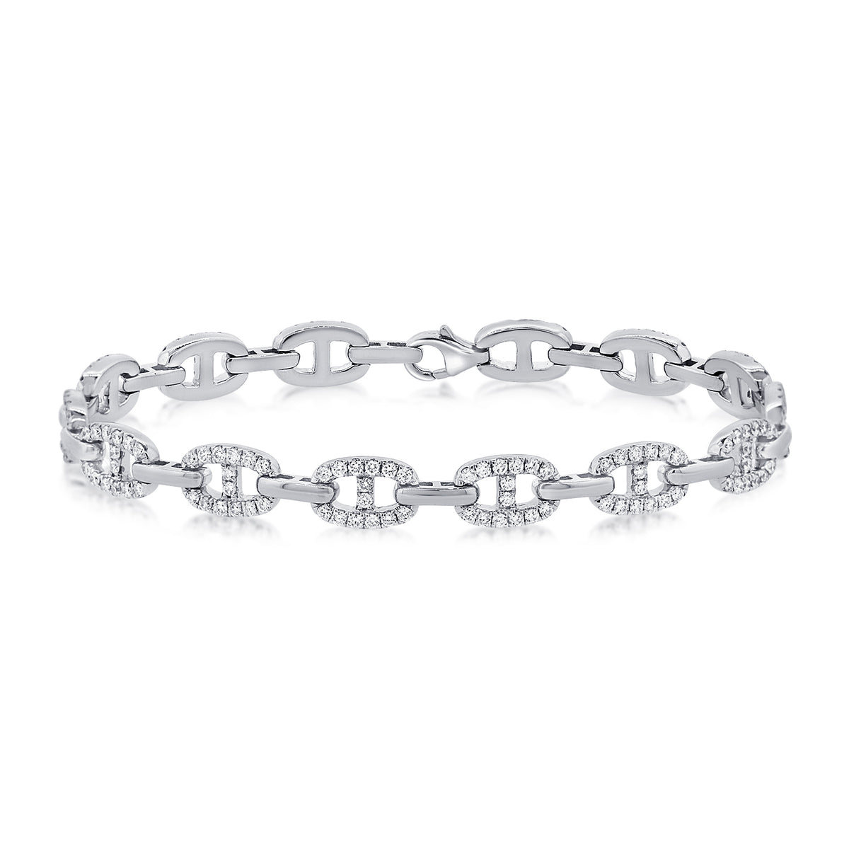 Diamond Classic Chain Link Bracelet - 14K white gold weighing 13.24 grams - 196 round diamonds totaling 1.83 carats