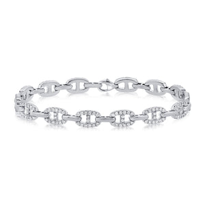Diamond Classic Chain Link Bracelet - 14K white gold weighing 13.24 grams - 196 round diamonds totaling 1.83 carats