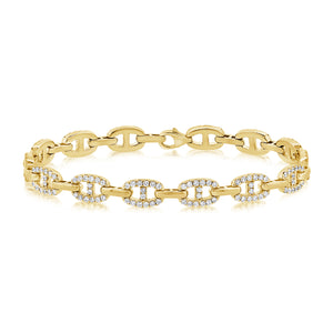 Diamond Classic Chain Link Bracelet - 14K yellow gold weighing 13.24 grams - 196 round diamonds totaling 1.83 carats