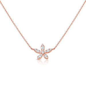 Diamond Delicate Flower Necklace  - 14K gold weighing 2.85 grams  - 16 round diamonds totaling 0.54 carats