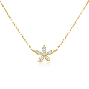 Diamond Delicate Flower Necklace  - 14K gold weighing 2.85 grams  - 16 round diamonds totaling 0.54 carats