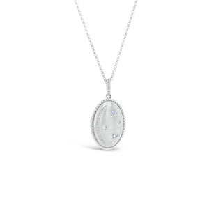 Diamond Celestial Locket Necklace -14K white gold weighing 4.88 grams -24 round diamonds totaling 0.11 carats