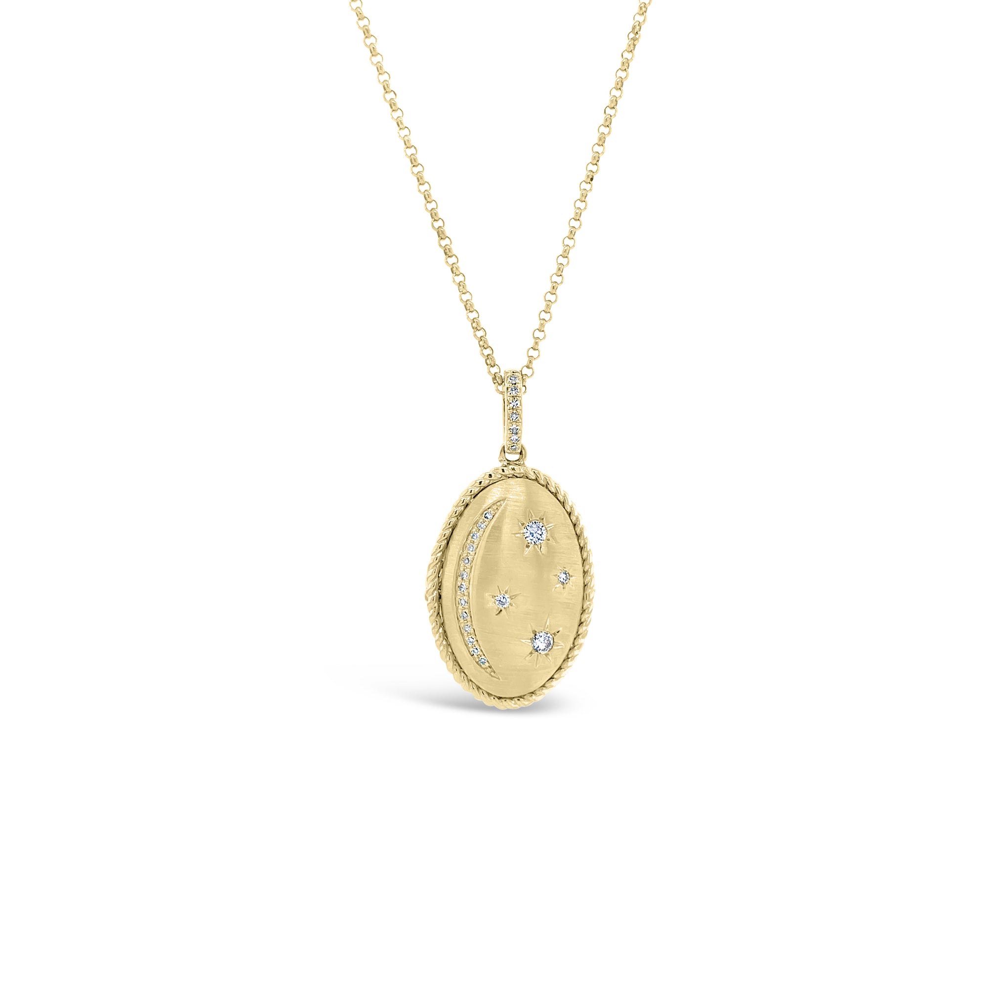 Diamond Celestial Locket Necklace -14K yellow gold weighing 4.88 grams -24 round diamonds totaling 0.11 carats