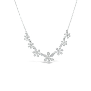 Diamond Daisy Chain Necklace  -14K gold weighing 5.39 grams  -15 round diamonds totaling 0.14 ct  -192 round pave-set diamonds totaling 0.48 carats