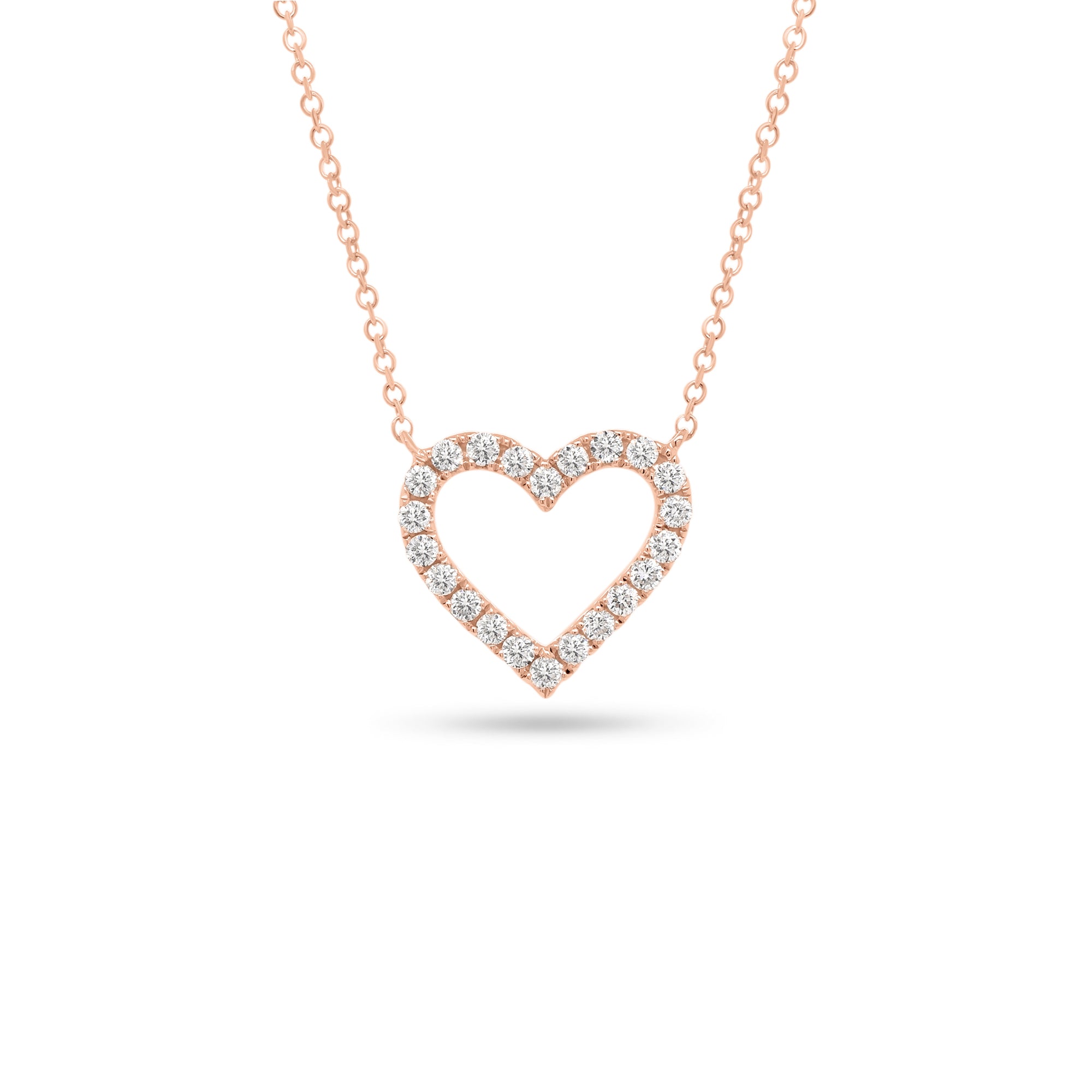 Diamond Open Heart Pendant  - 14K gold weighing 2.36 grams  - 22 round diamonds totaling 0.35 carats