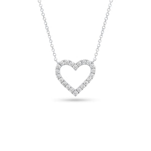Diamond Open Heart Pendant  - 14K gold weighing 2.36 grams  - 22 round diamonds totaling 0.35 carats