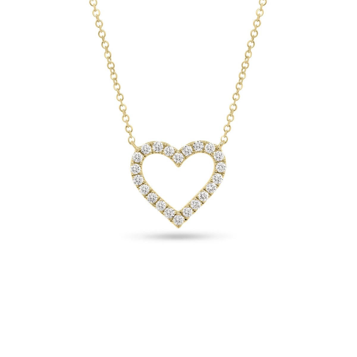 Diamond Open Heart Pendant  - 14K gold weighing 2.36 grams  - 22 round diamonds totaling 0.35 carats