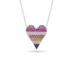 Multicolor Gemstone Heart Pendant  - 14K gold weighing 2.98 grams  - 103 multicolor gemstones totaling 0.82 carats