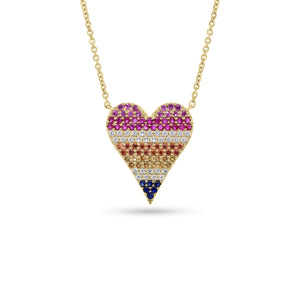 Multicolor Gemstone Heart Pendant  - 14K gold weighing 2.98 grams  - 103 multicolor gemstones totaling 0.82 carats