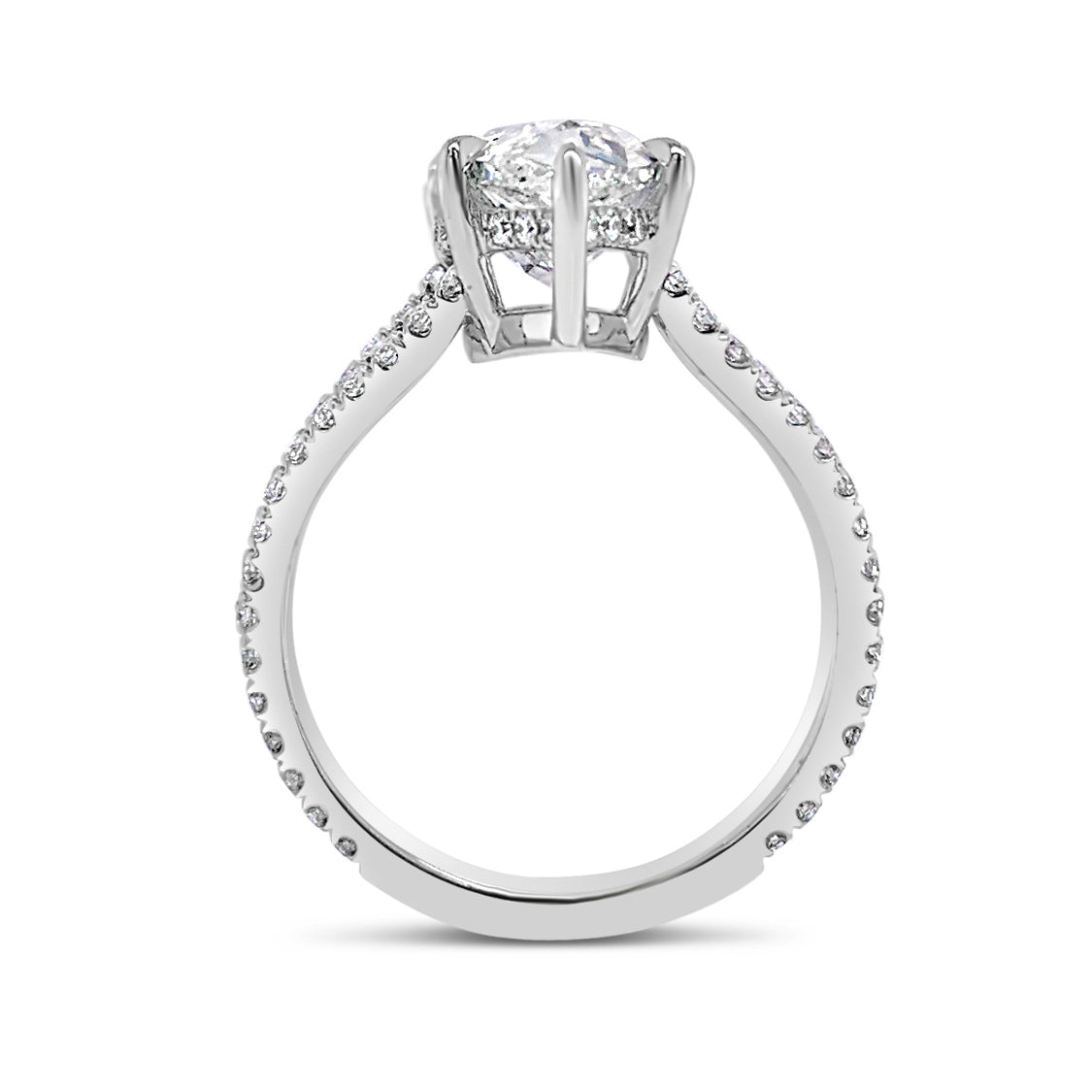 Pear-Shaped Diamond Engagement Ring with Split Shank  -18K weighting 4.70 GR - 87 round diamonds totaling 0.63 carats