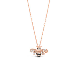 Solid 14K rose gold 1.98 grams with 70 rounds diamonds and 17 black diamonds Bee Pendant | Nuha Jewelers