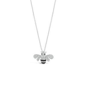 Solid 14K white gold 1.98 grams with 70 rounds diamonds and 17 black diamonds Bee Pendant | Nuha Jewelers